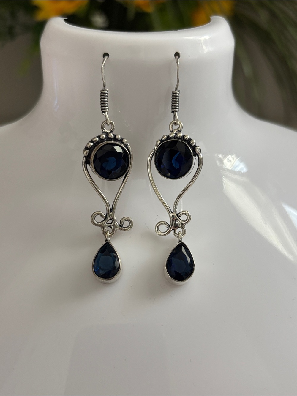Sterling Blue Tanzanite Teardrop Gemstone Dangle Earrings